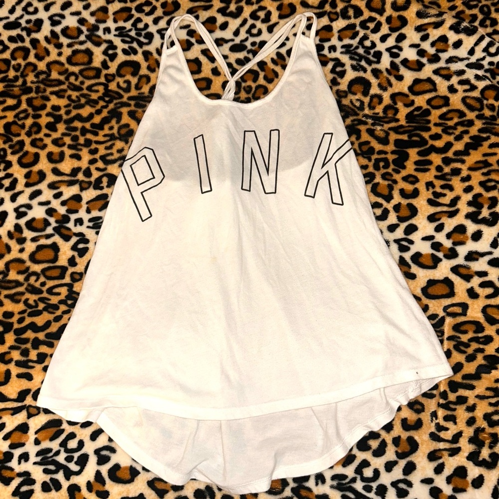 PINK Victoria’s Secret White and Black Halter Style Tank Top